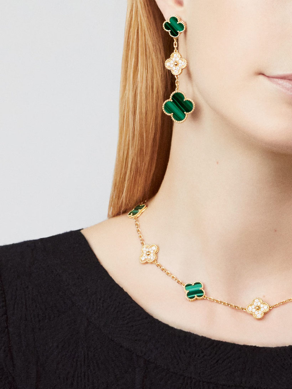 Van Cleef & Arpels 10 Motifs Malachite ,  Half Diamond Necklace