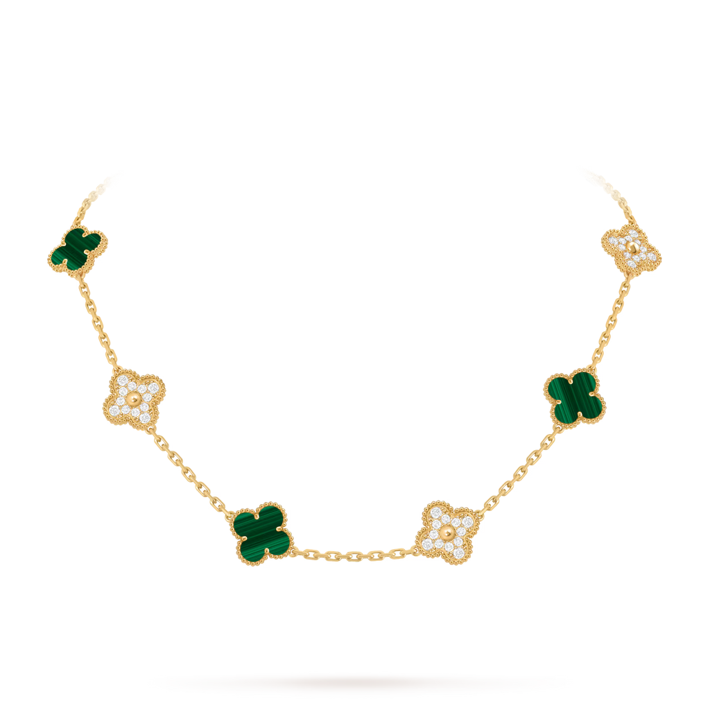 Van Cleef & Arpels 10 Motifs Malachite ,  Half Diamond Necklace