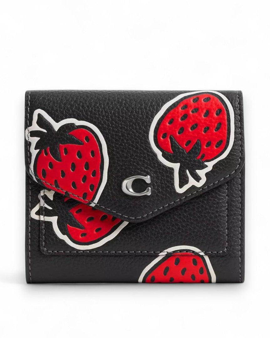 Coach Wyn Small Wallet With Strawberry Print Black Style
