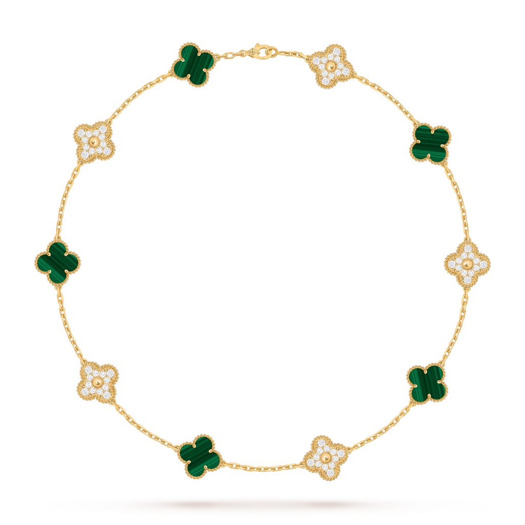 Van Cleef & Arpels 10 Motifs Malachite ,  Half Diamond Necklace