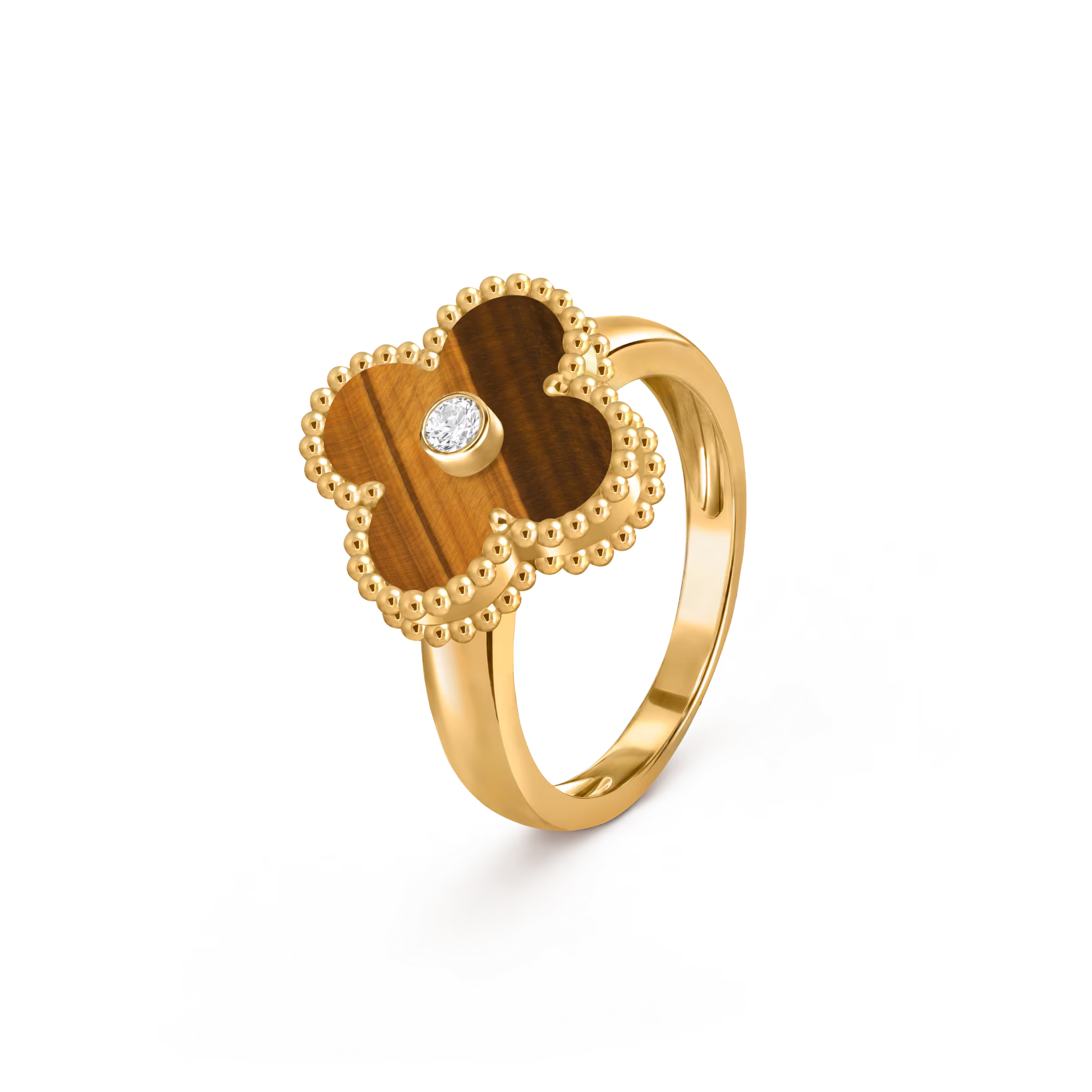 Van Cleef & Arpels Vintage Alhambra Ring , Tiger Eye , Diamond