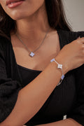 Vanclef & Arpels Vintage Alhambra Full set : Necklace , Bracelet  ( Silver , chalcedony , Half diamond )