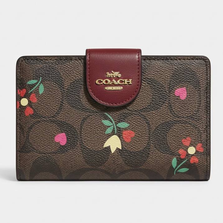 Coach Medium Corner Zip Wallet With Floral Cluster Print
