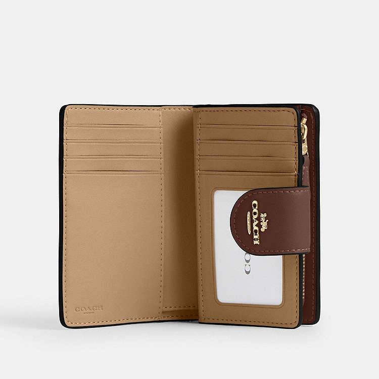 Coach Medium Corner Zip Wallet In Signature Canvas Brown Style