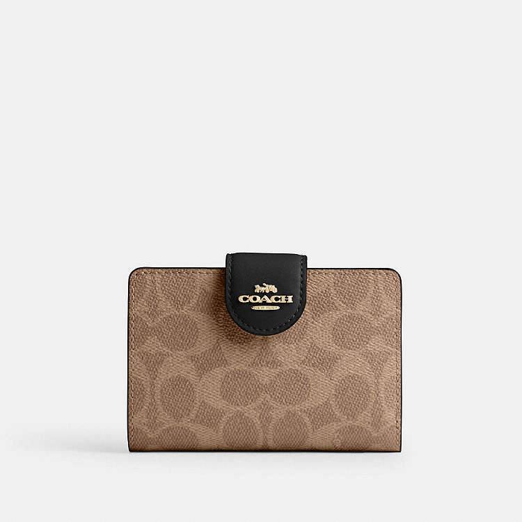 Coach Medium Corner Zip Wallet In Signature Canvas Black Style