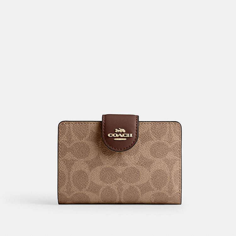 Coach Medium Corner Zip Wallet In Signature Canvas Brown Style