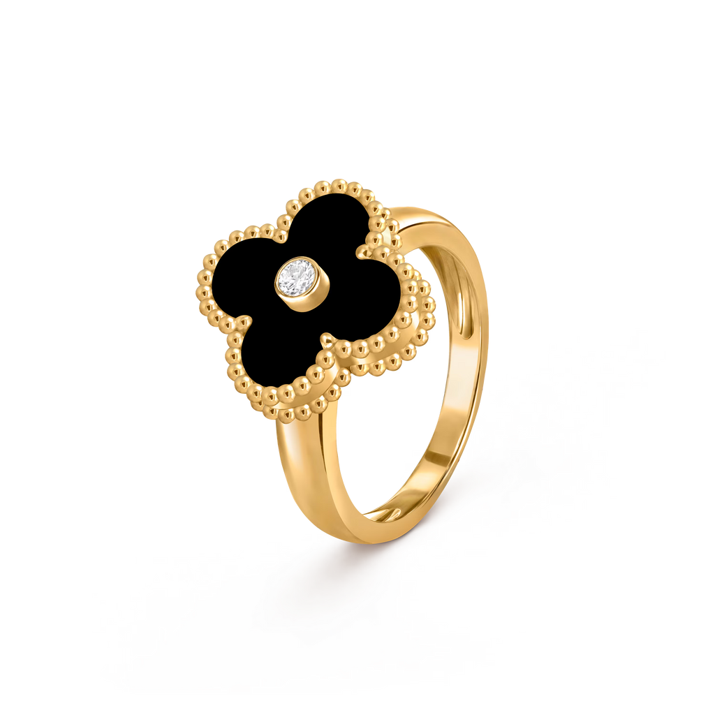 Van Cleef & Arpels Vintage Alhambra Ring , Diamond , Onyx
