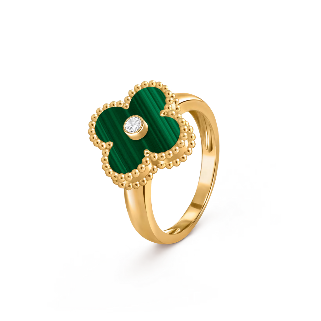 Van Cleef & Arpels Vintage Alhambra Ring , Diamond , Malachite